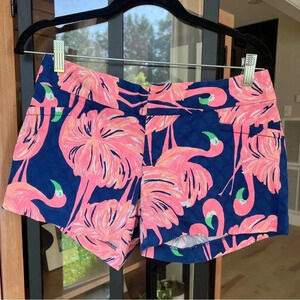 Lilly Pulitzer Ellie Shorts Resort Navy Gimme Some Leg Flat Front flamingo coral